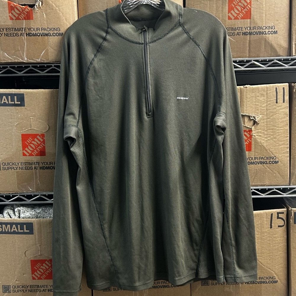Patagonia Base layer Men XL Green Quarter Zip Vented Pullover Shirt Hiking READ